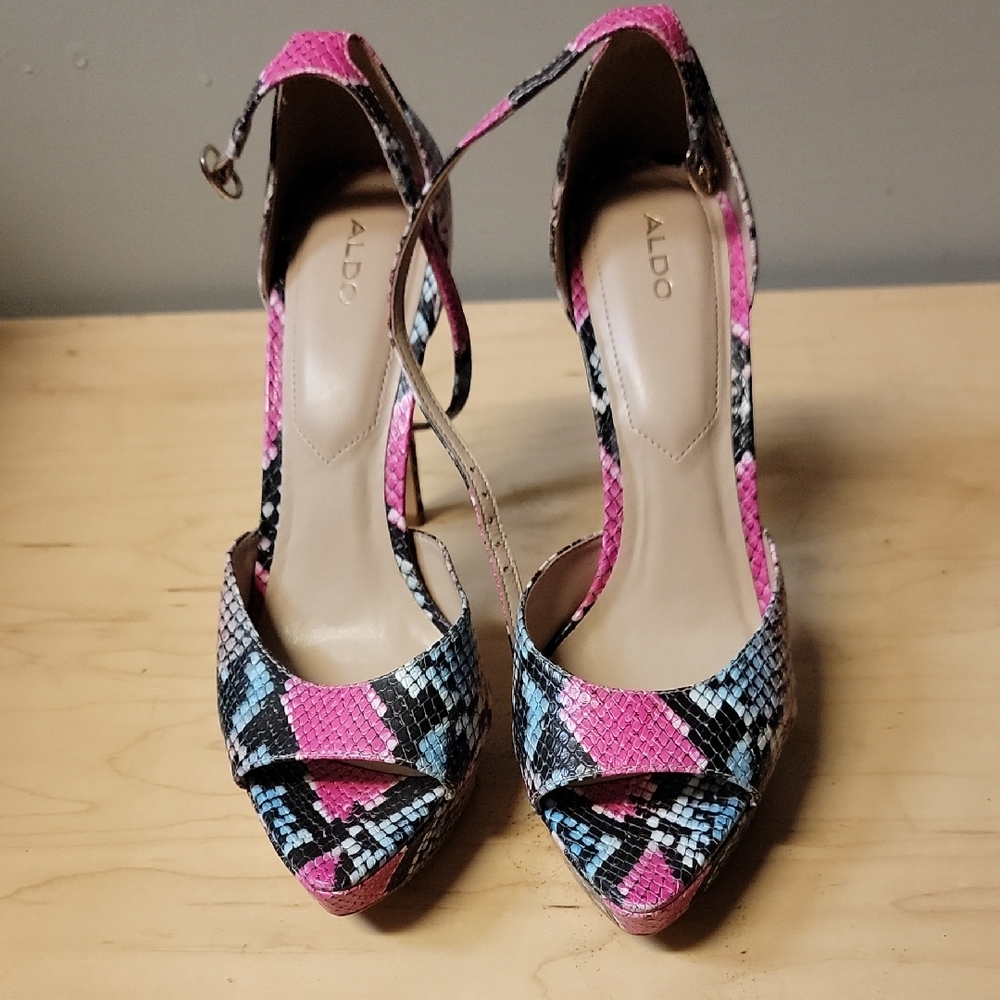 Aldo Pink and Blue Snakeskin Heels
